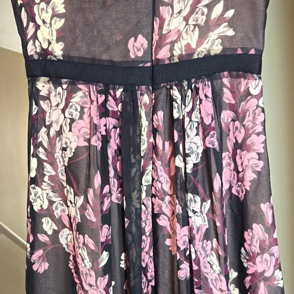 BCBGMAXAZRIA Amber Strapless Floral Print Sheer Contrast Gown | Size 2 - Picture 10 of 17